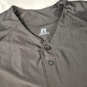 Russell Athletic Button Front Blk Shirt Short Sleeve Embroidered Logo Men's S
